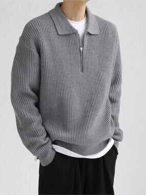 Dazy Men’s Half Zip Drop Shoulder Fall Sweater Grey - Size M